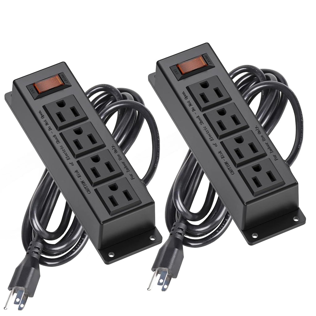 2 Packs Mountable Power Strip with 4 Outlet Wall Mount Under Desk Power Strip with 10ft Cord Flat Plug Power Socket for Home Office Industrial Black 2PCS Power Strips
