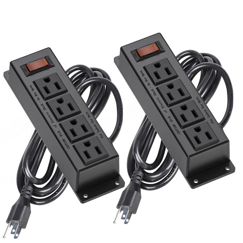 2 Packs Mountable Power Strip with 4 Outlet Wall Mount Under Desk Power Strip with 10ft Cord Flat Plug Power Socket for Home Office Industrial Black 2PCS Power Strips
