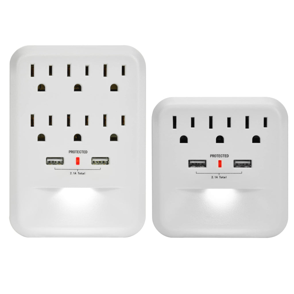 Clear Power Combo: 2-Outlet Travel tap w/USB-A & USB-C Chargers & 6-Outlet Wall-tap w/3-port USB-A & 1-Port USB-C Chargers CP30008
