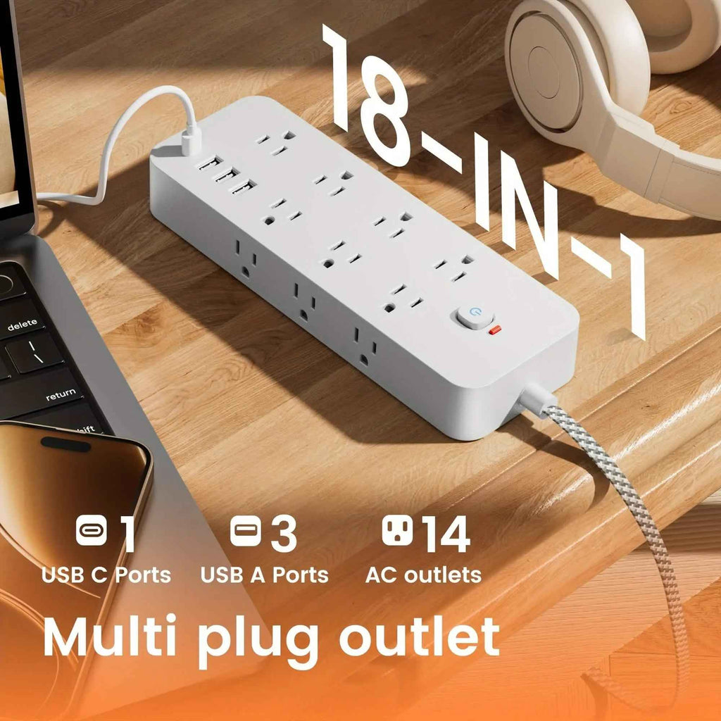 18-Outlet Power Strip with USB & Type-C – Surge Protection DailySale