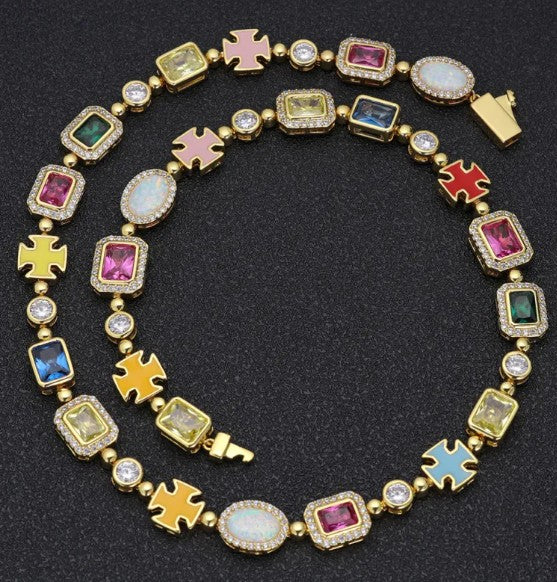 Gold-Plated Hip-Hop Gemstone Necklace Abundance Forge