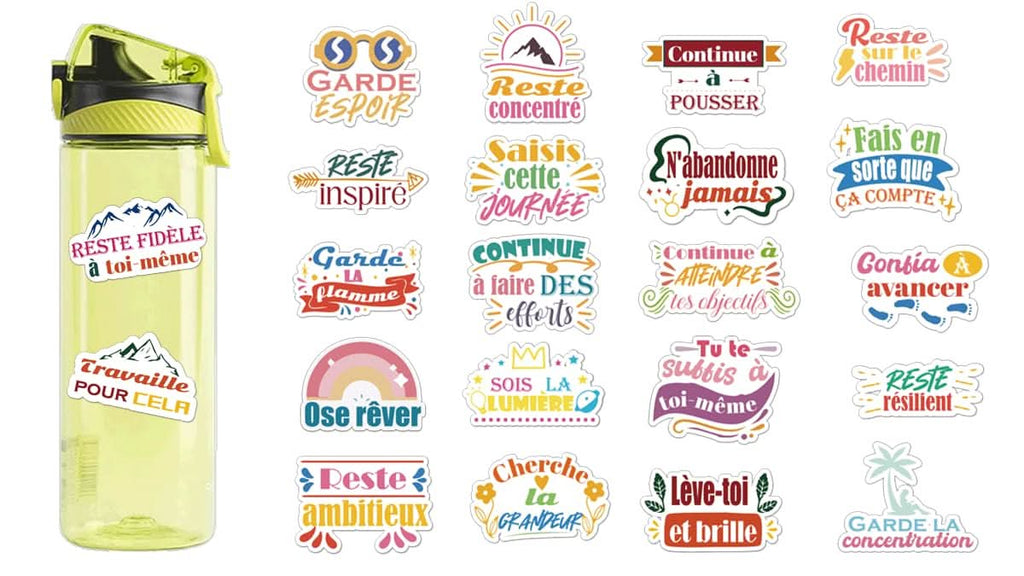 1step2dream French Inspirational Stickers | Motivational Quotes for Teens Student Kids and Teachers | Positive Supply for Planners Water Bottles (202Pcs)