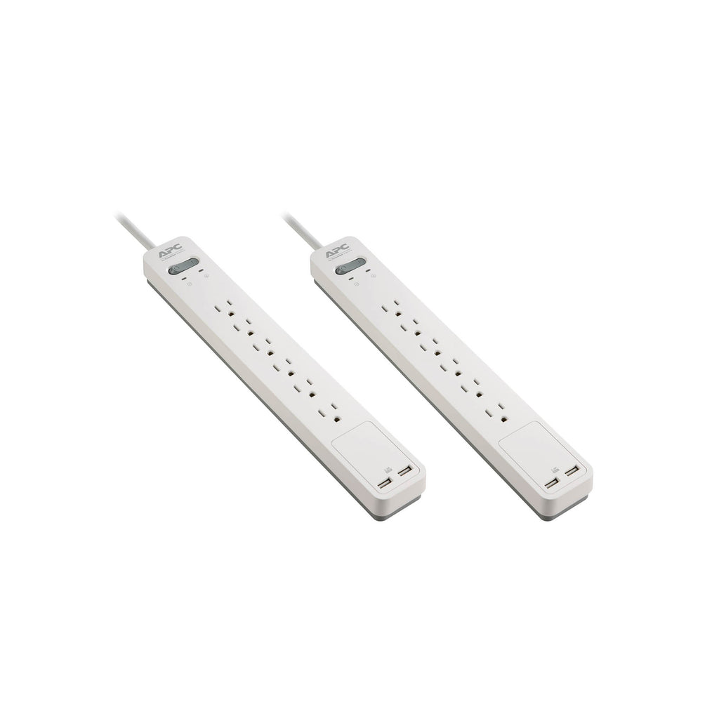 APC Power Strip 2-Pack Surge Protector with USB Ports PE64U2WGD 1080 Joules 6 Outlet Power Strip