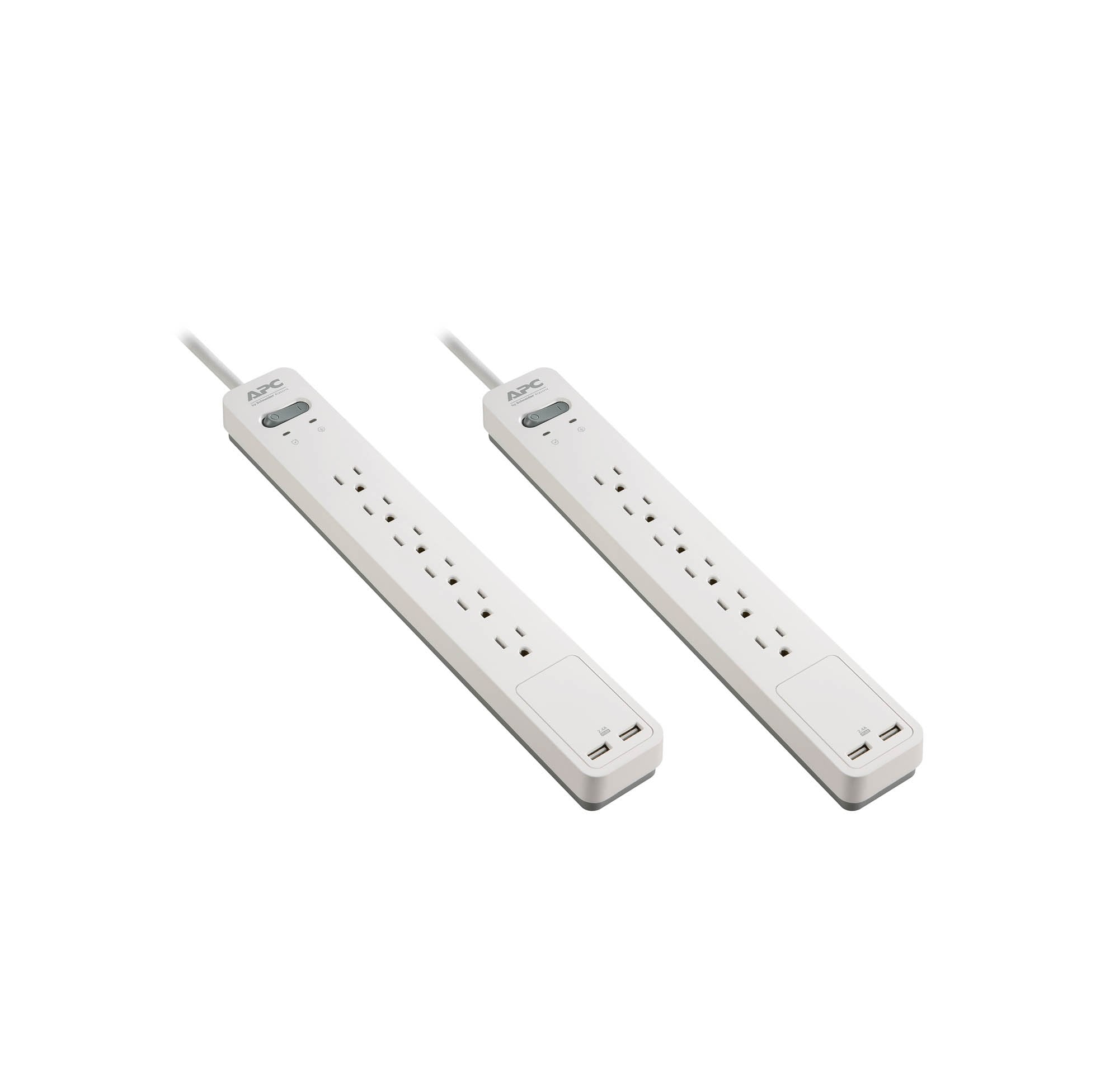 APC Power Strip 2-Pack Surge Protector with USB Ports PE64U2WGD 1080 Joules 6 Outlet Power Strip