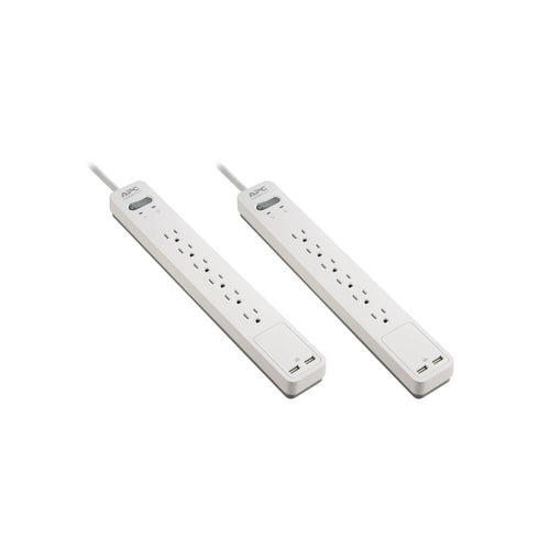 APC Power Strip 2-Pack Surge Protector with USB Ports PE64U2WGD 1080 Joules 6 Outlet Power Strip