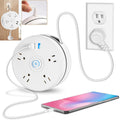 Retractable Power Strip 6FT Extension Cord Power Strip Surge Protector with 4 Outlets 2 USB Ports and Hook Portable Travel Power Strip for Office School HotelDorm Room-White