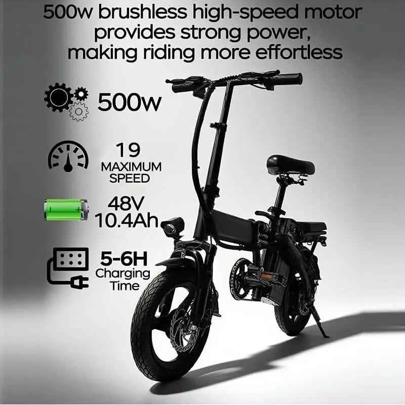 14" Folding Electric Bike 48V Lightweight E-Bike 330LB Load 19MPH 28-Mile Range DailySale