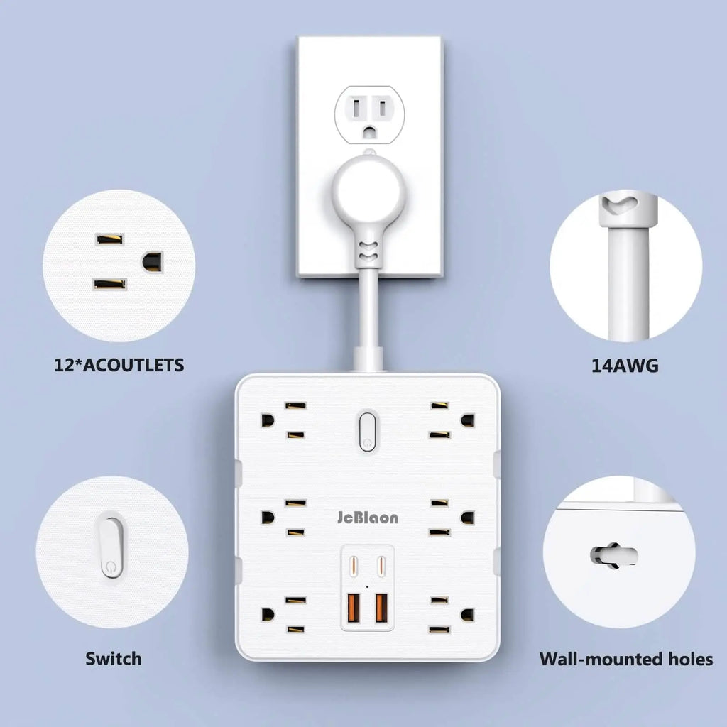 16-in-1 Power Strip – 12 AC Outlets & 4 USB Ports, White DailySale