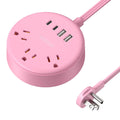 NTONPOWER Pink Power Strip 5ft Extension Cord 3 AC Outlets & 2 USB C & 2 USB A Flat Extension Cord Wall Mount Flat Plug Power Strip for Home Dorm Vanity Desk Nightstand Women Travel Essential