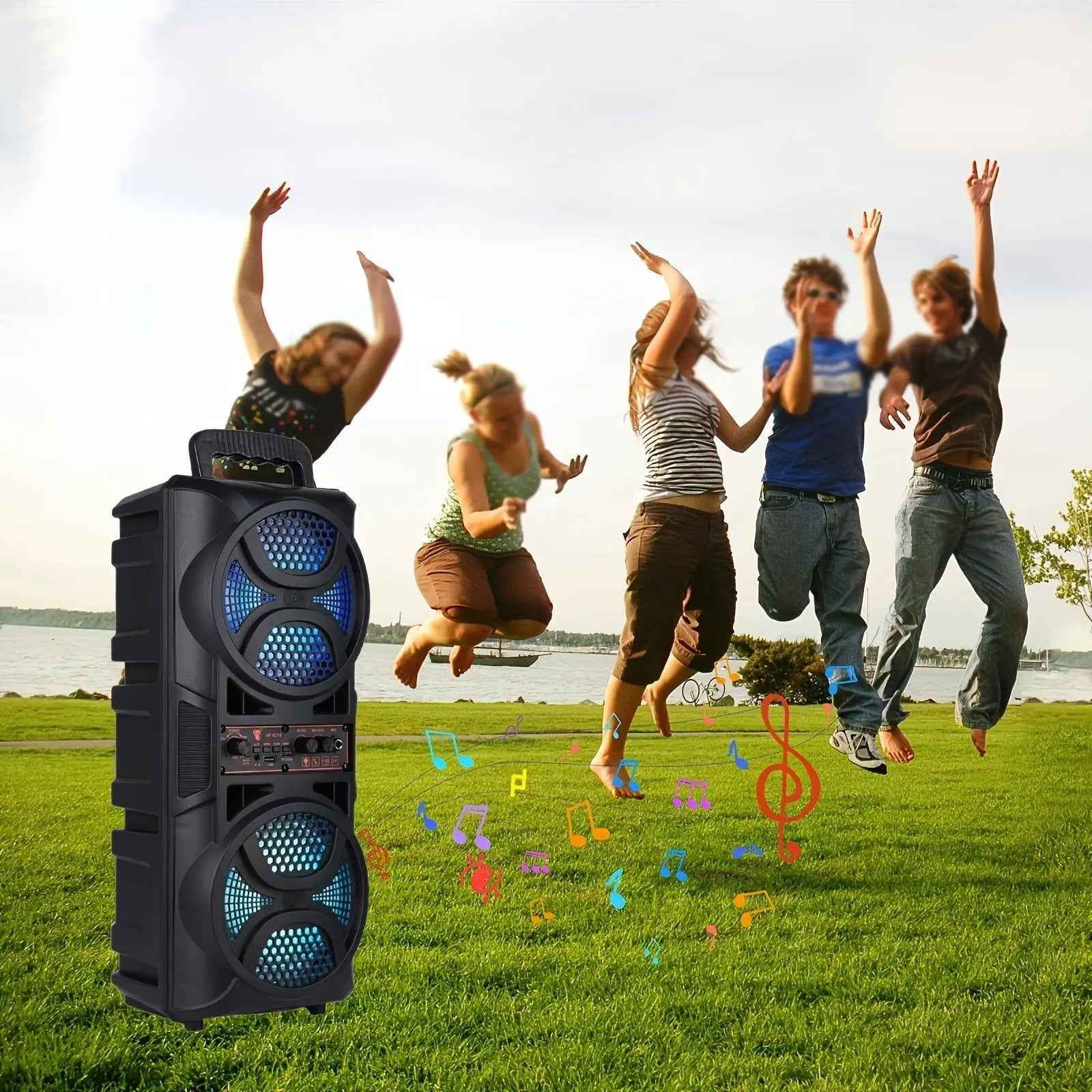 Portable Bluetooth Speaker with Subwoofer Bass, Dual 6.5" LED Woofers and Microphone DailySale