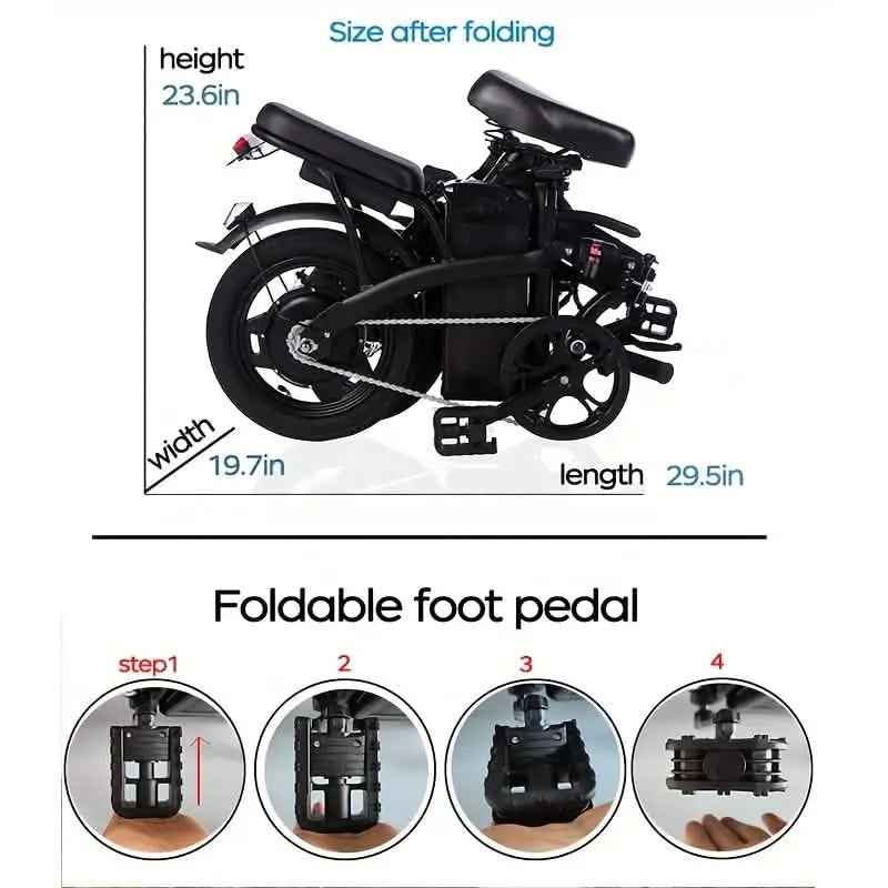 14" Folding Electric Bike 48V Lightweight E-Bike 330LB Load 19MPH 28-Mile Range DailySale