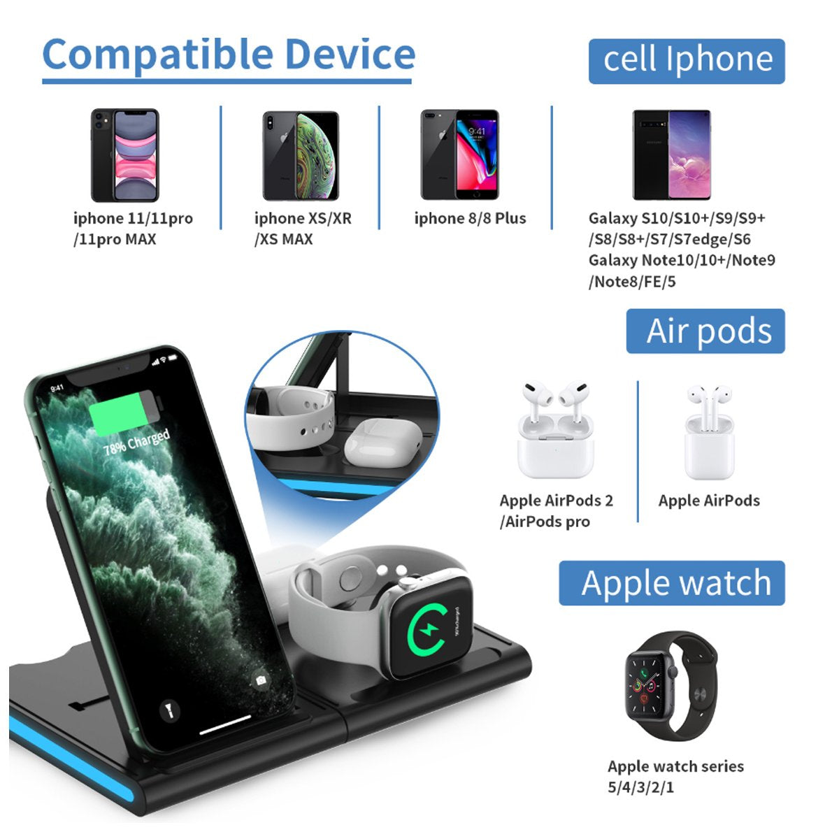 Magnetic Power Tiles 4 In 1 Wireless Charging Station Salmon Lucky