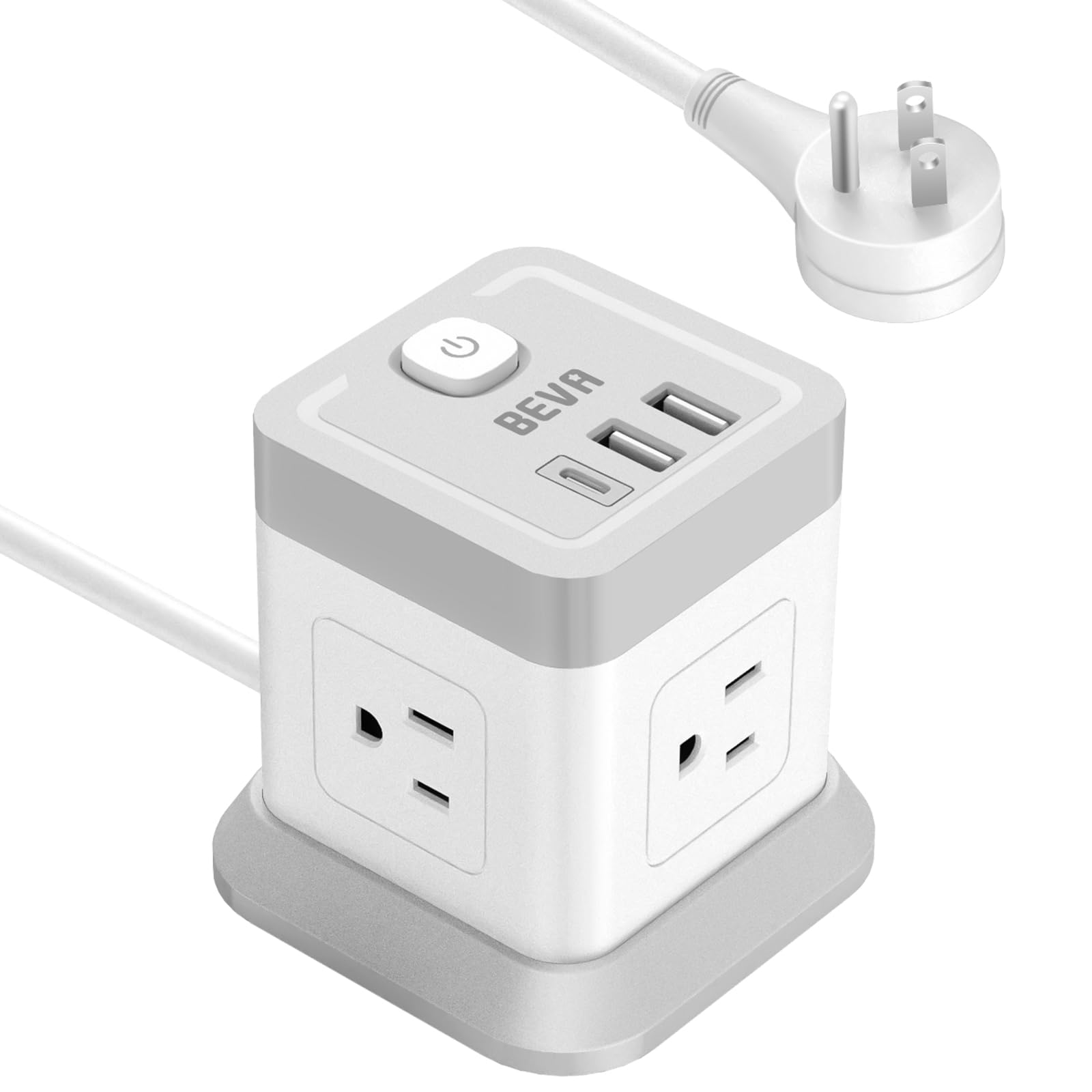 BEVA Cube Power Strip 10 ft Cord Desktop Power Strip with 4 Outlets and 3 USB Ports Flat Plug Overload Protection Compact Power Strips Tower for Travel Home Office Cruise Ship - ETL Listed