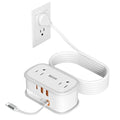 BEVA Travel Power Strip Flat Plug Power Strip with Retractable USB C Cable 5 FT Short Extension Cord with 2 AC Outlets 3 USB Ports(1 USB C) Small Portable Travel Accessories Cruise Ship Essentials