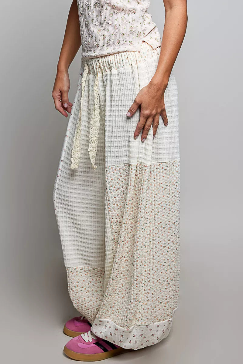 POL Patchwork Mixed Knit Wide Leg Pants