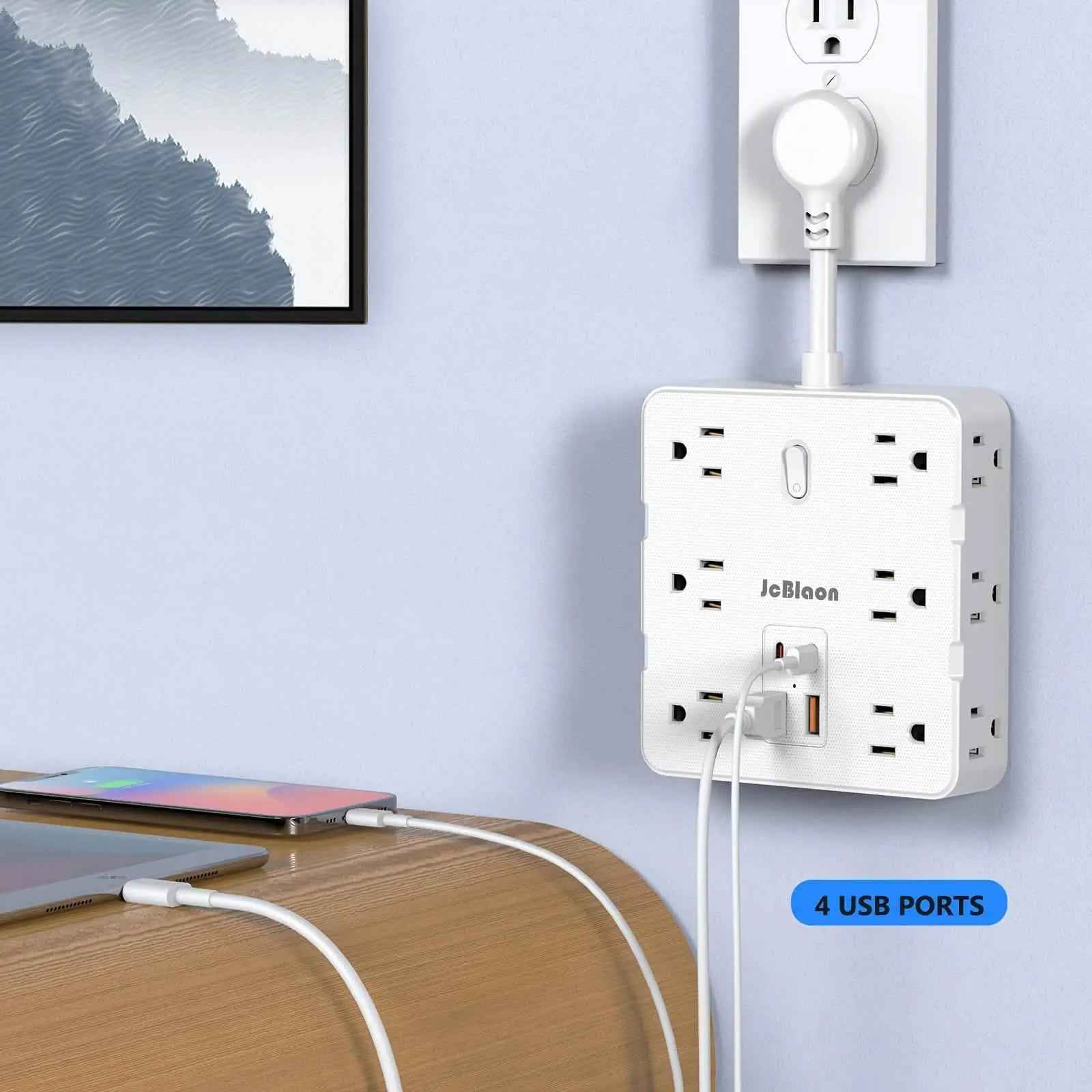 16-in-1 Power Strip – 12 AC Outlets & 4 USB Ports, White DailySale