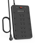 Surge Protector Power Strip FDTEK 22 AC Multiple Outlets with 6 USB (1 USB-C) 6.5Ft Extension Cord Flat Plug Outlet Extender Heavy Duty Power Strip for Home Office Dorm Gaming (2100J 15A/1875W)