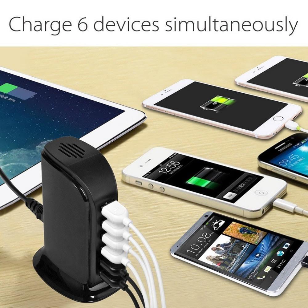 Smart Power 6 USB Colorful Tower for Every Desk at Home or Office Salmon Lucky