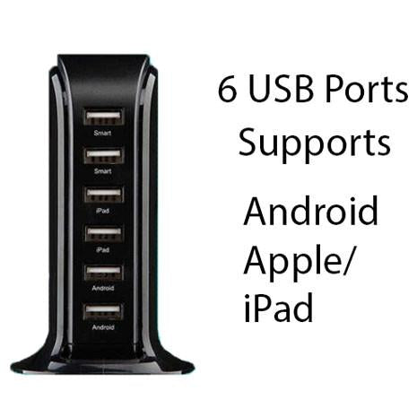 Smart Power 6 USB Colorful Tower for Every Desk at Home or Office Salmon Lucky