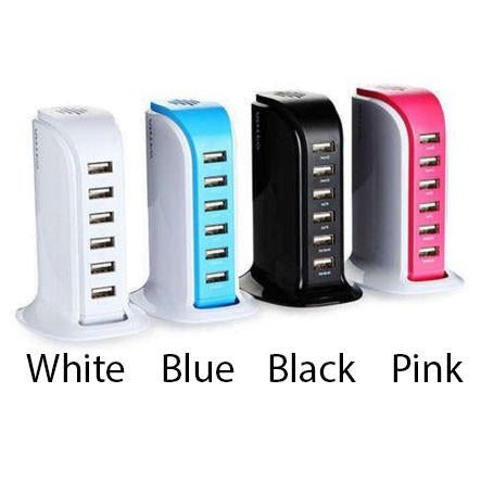 Smart Power 6 USB Colorful Tower for Every Desk at Home or Office Salmon Lucky