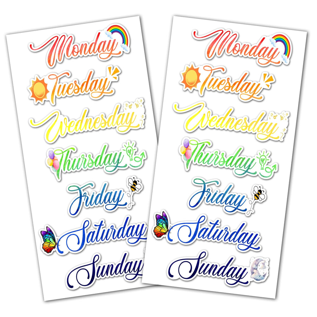 Pack 14 PCS Days of The Week Sticker Planner Vinyl Waterproof Decals Decor Scrapbook Water Bottle Tablet Laptop Wall Window Bumper Gifts for Students Planners Teens Kids Boys Girls