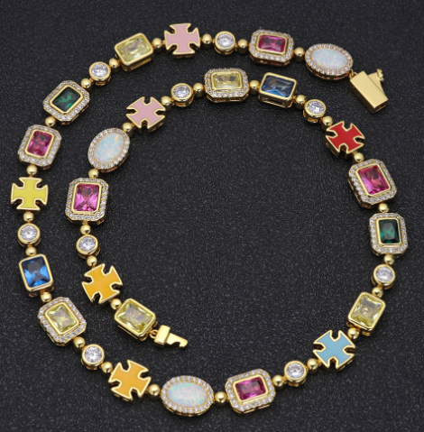 Gold-Plated Hip-Hop Gemstone Necklace Abundance Forge
