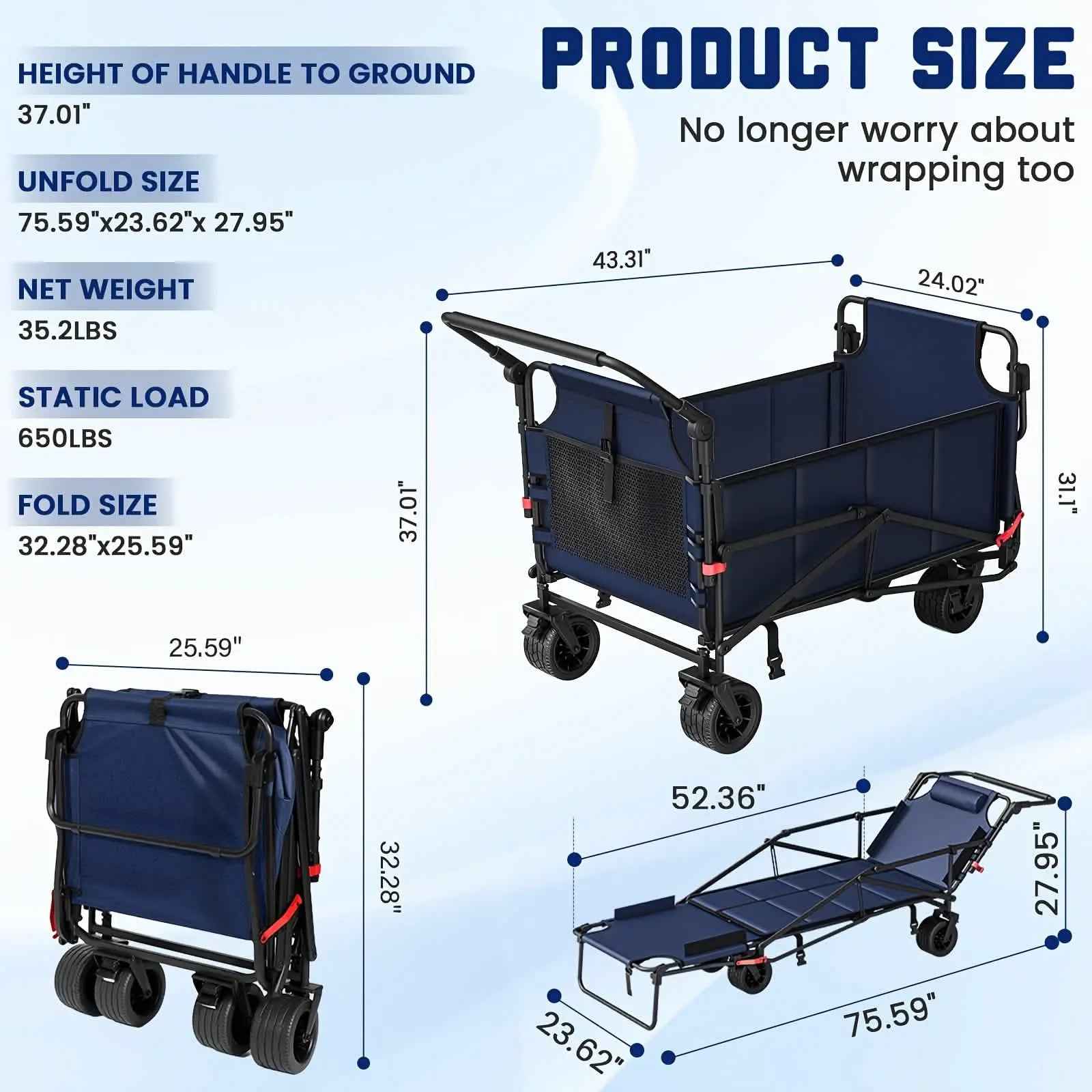 2-in-1 Folding Wagon Cart Chair 650LBS Capacity DailySale