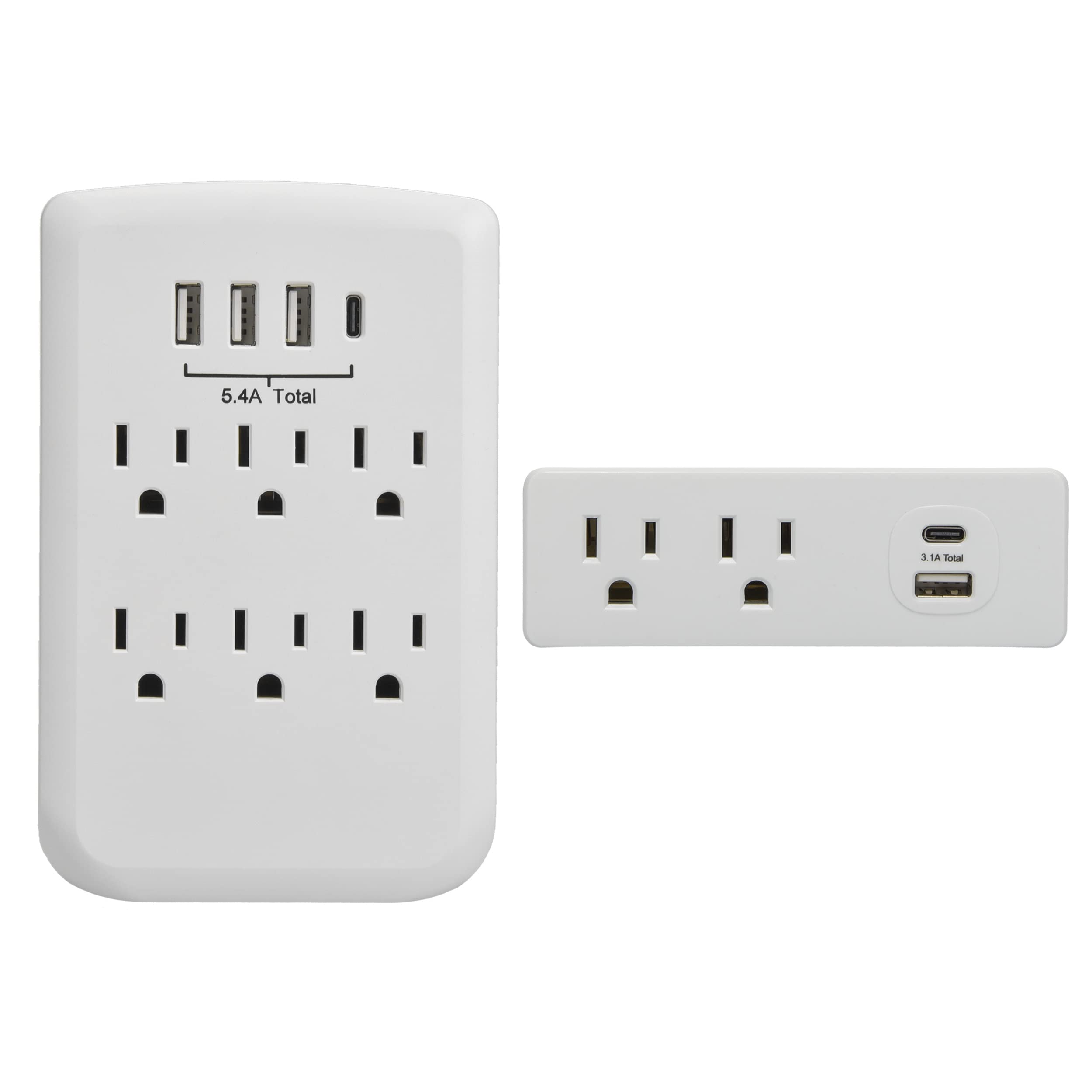 Clear Power Combo: 2-Outlet Travel tap w/USB-A & USB-C Chargers & 6-Outlet Wall-tap w/3-port USB-A & 1-Port USB-C Chargers CP30008