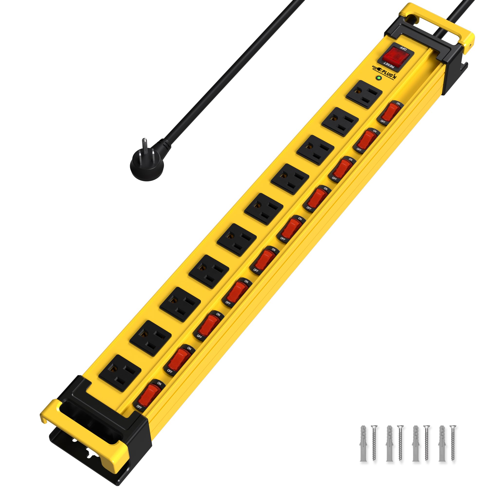 Power Strip 10 Outlet3300J Surge Protector with Individual Switches9FT Power Cord 14AWG/15AMP/1875WHeavy Duty Metal Power Strip with Cord Managerfor WorkshopGarageShopHome