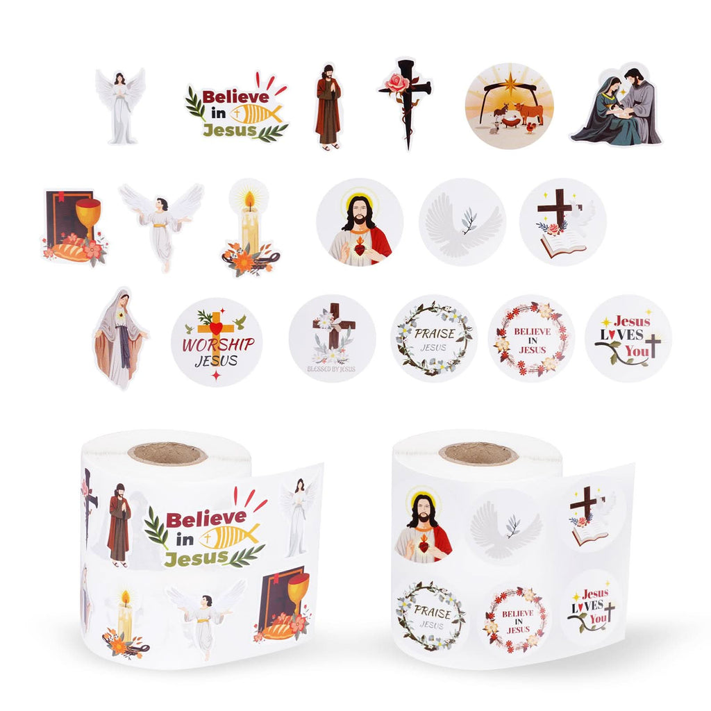 Jesus Stickers 1000 PCS Christian Stickers Bible Stickers Roll Jesus Stickers with 18 Patterns Religious Stickers for Water Bottles Planners Easter Party Favors for Kids