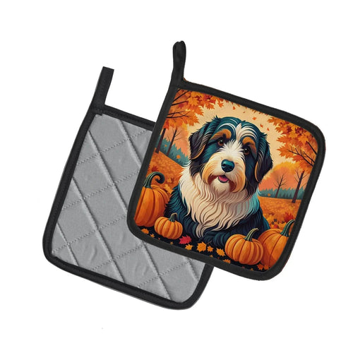 Bearded Collie Fall Pair of Pot Holders - Abundance Forge