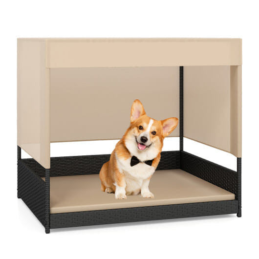 Elevated Wicker Dog House for Small to Medium Breeds-Black