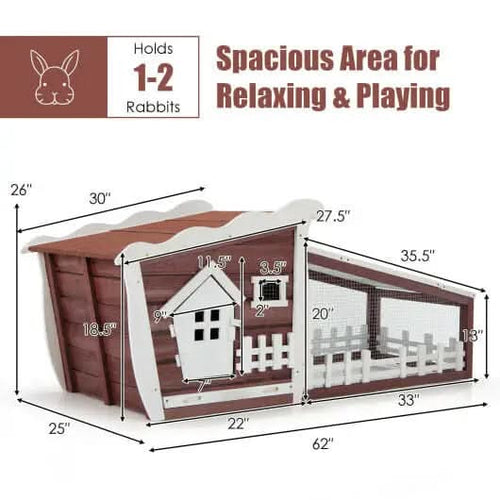 62 Inch Wooden Rabbit Hutch with Pull Out Tray-Red - Abundance Forge