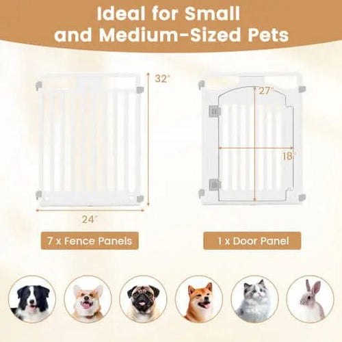 8-Panel Tall Plastic Dog Fence Indoor Outdoor Puppy Pen with Locking Door-White - Abundance Forge