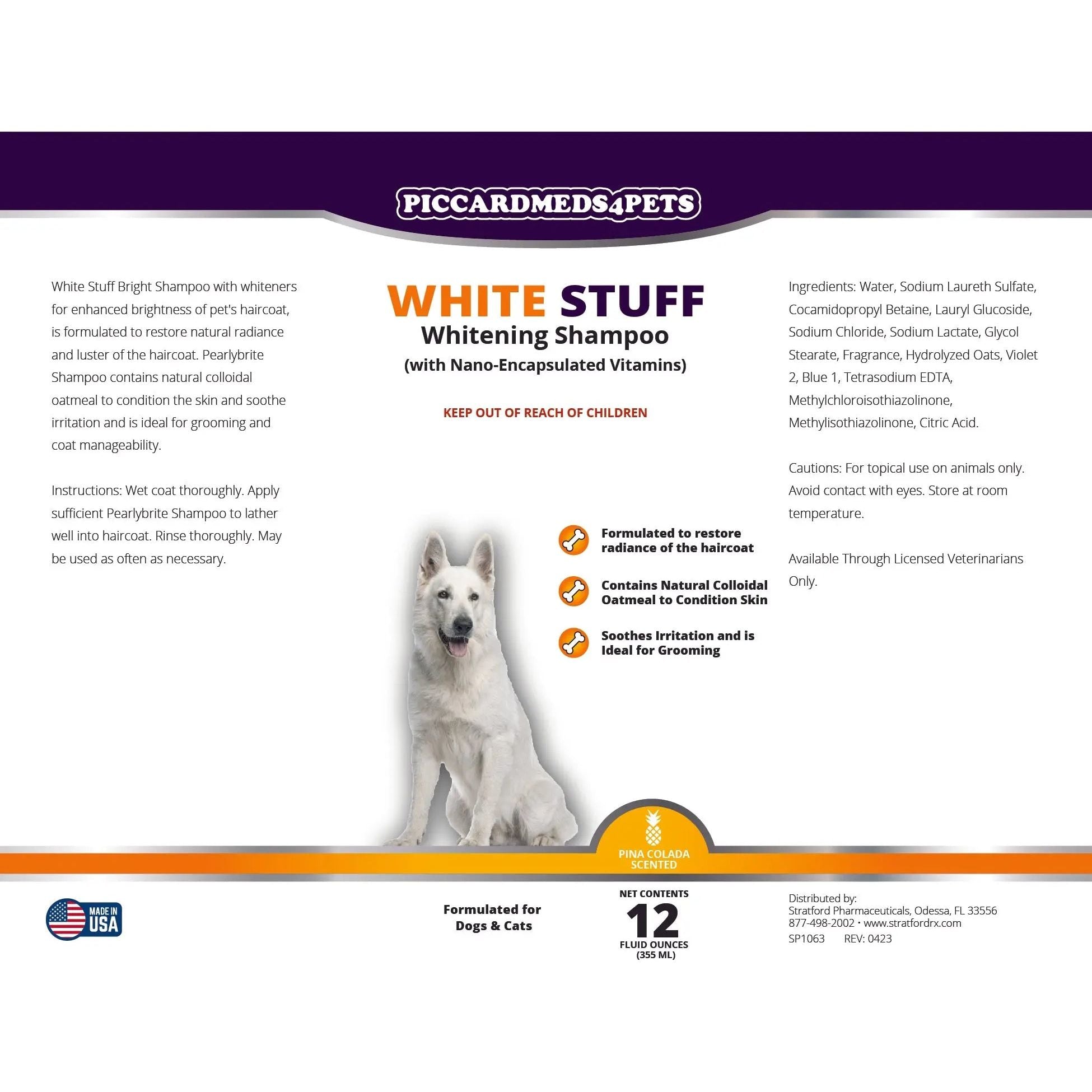 Piccardmeds4pets White-Stuff Coat Whitening Pet Shampoo 12 oz. + FREE Bandana! Paw and Tail Supply