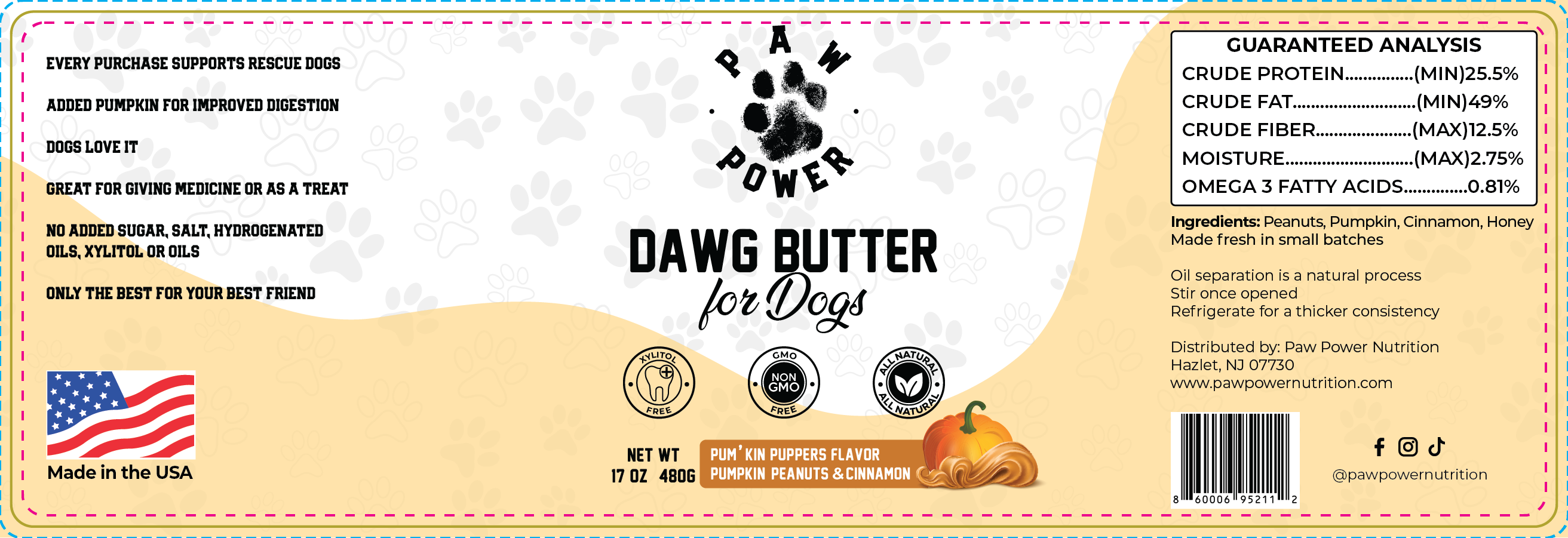 Dawg Butter Pum'kin Puppers Flavor Paw Power Nutrition