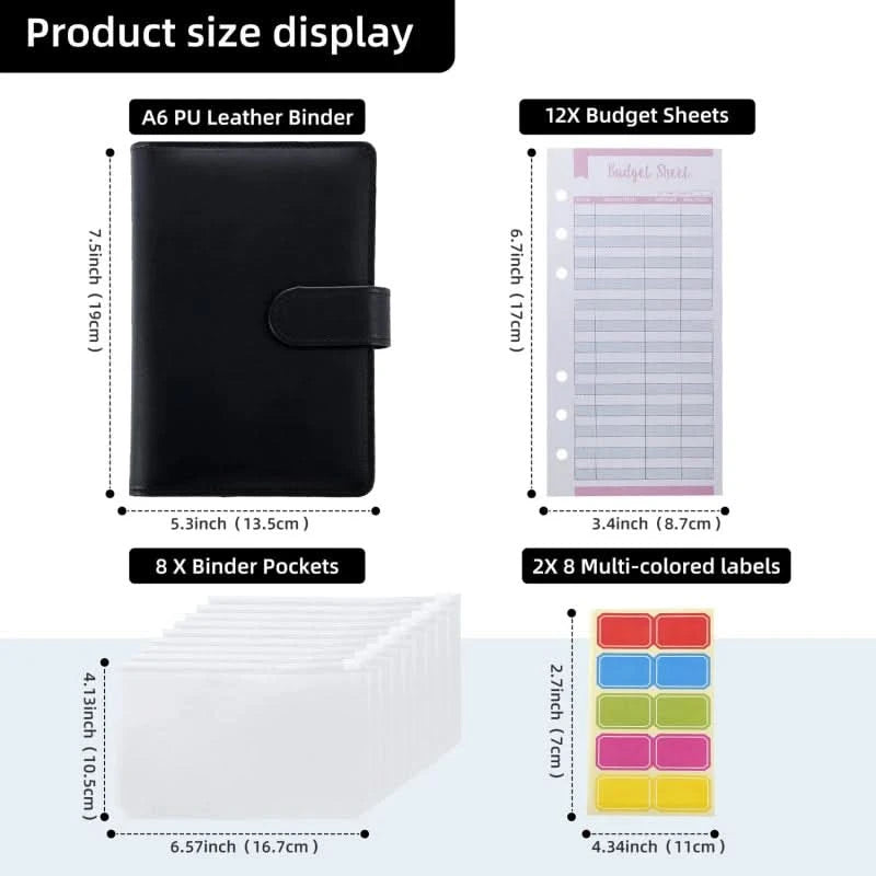Color A6 Budget Binders Planner 6 Hole 8 Zipper Envelopes 2 Stickers