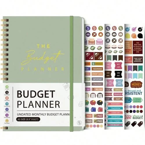 A5 Budget Planner Book with 3 Sheets Stickers, Undated Monthly Finance