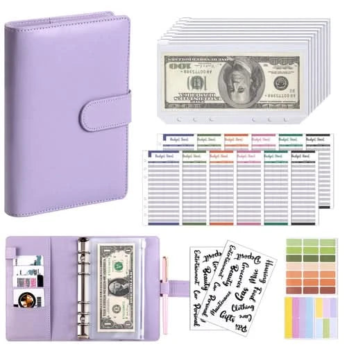 Color A6 Budget Binders Planner 6 Hole 8 Zipper Envelopes 2 Stickers