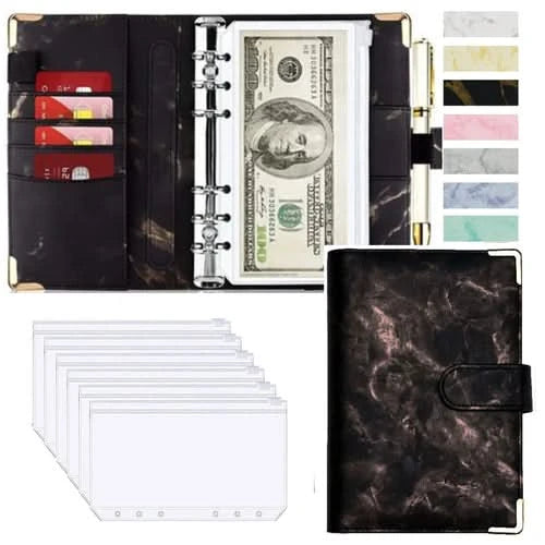 A6 Money Saving Organizer PU Leather Budget Binder Marble Notebook