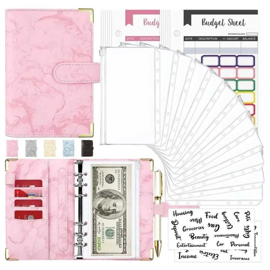 A6 Money Saving Organizer PU Leather Budget Binder Marble Notebook