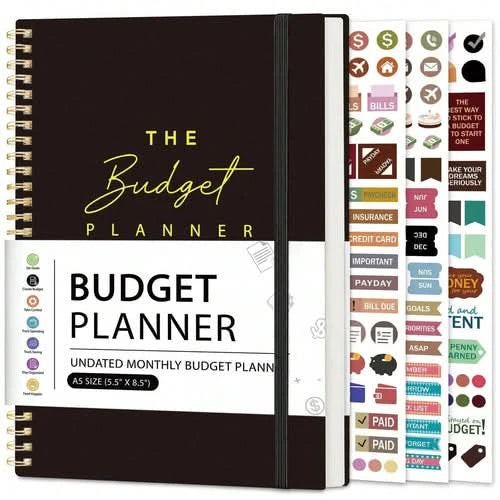 A5 Budget Planner Book with 3 Sheets Stickers, Undated Monthly Finance