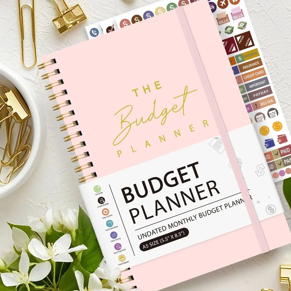 A5 Budget Planner Book with 3 Sheets Stickers, Undated Monthly Finance
