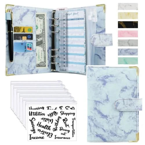A6 Money Saving Organizer PU Leather Budget Binder Marble Notebook