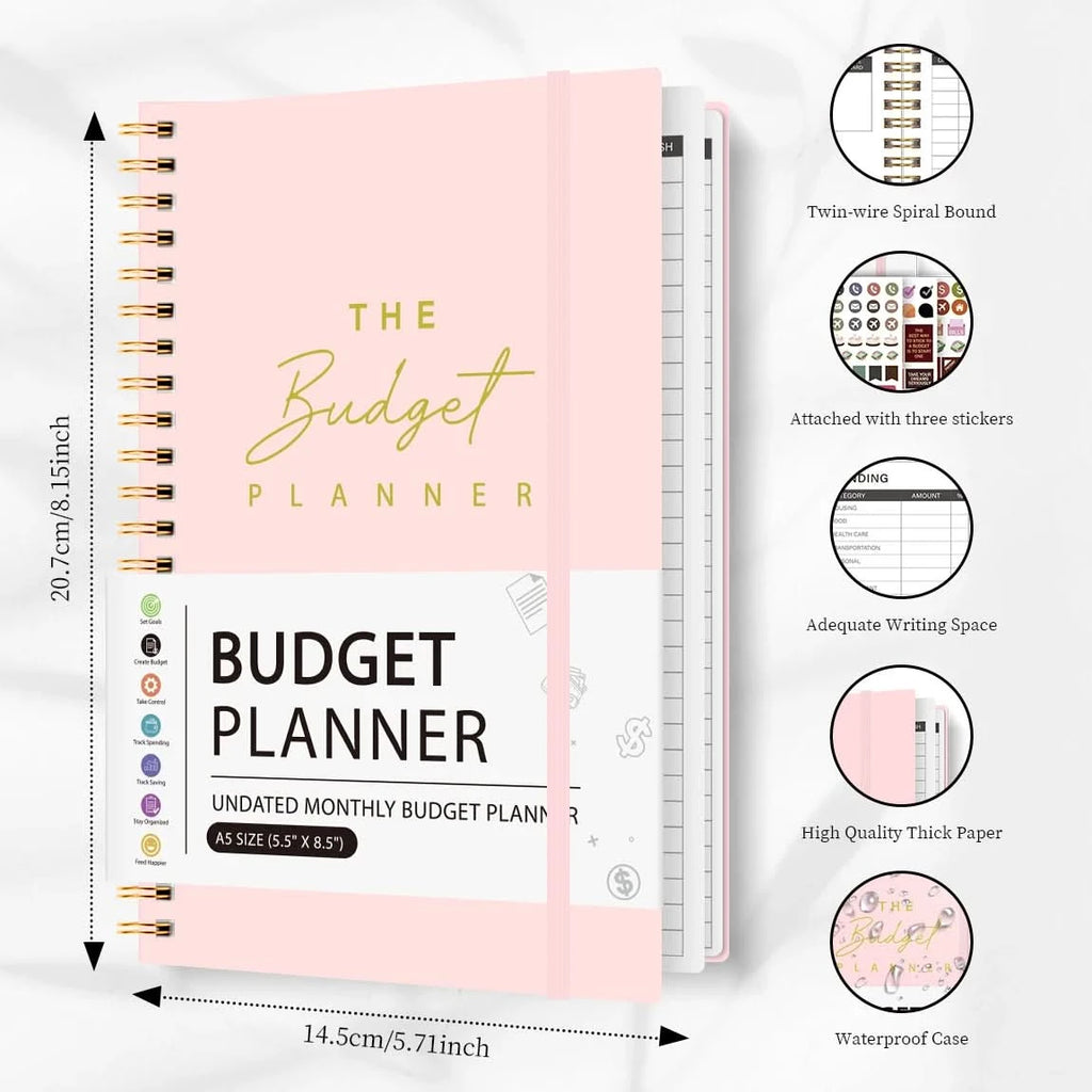 A5 Budget Planner Book with 3 Sheets Stickers, Undated Monthly Finance