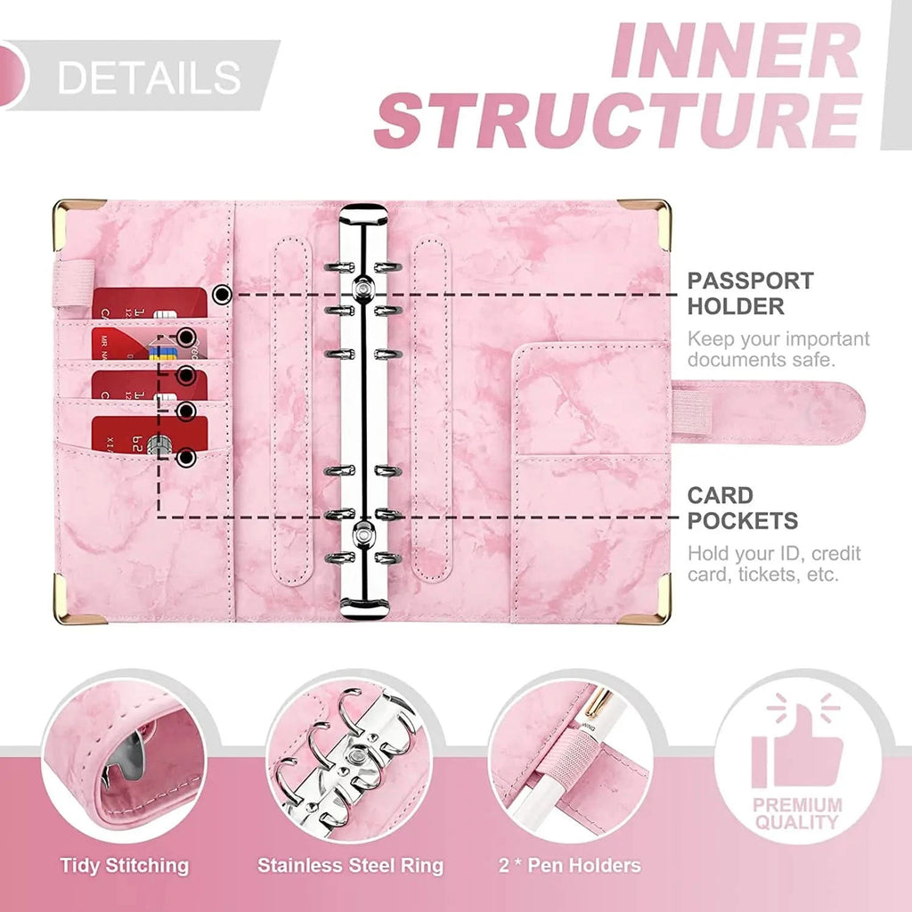 A6 Money Saving Organizer PU Leather Budget Binder Marble Notebook