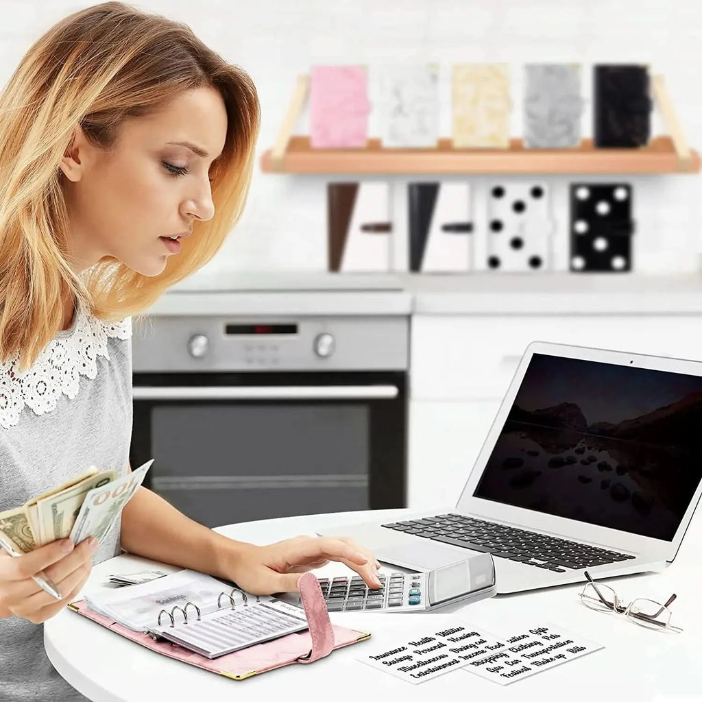 A6 Money Saving Organizer PU Leather Budget Binder Marble Notebook
