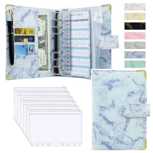 A6 Money Saving Organizer PU Leather Budget Binder Marble Notebook