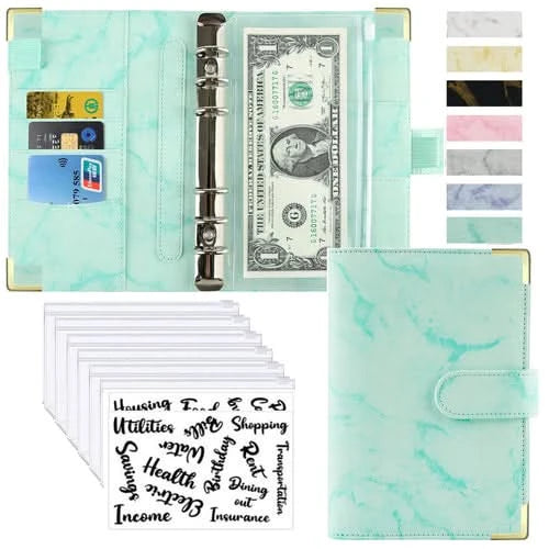 A6 Money Saving Organizer PU Leather Budget Binder Marble Notebook