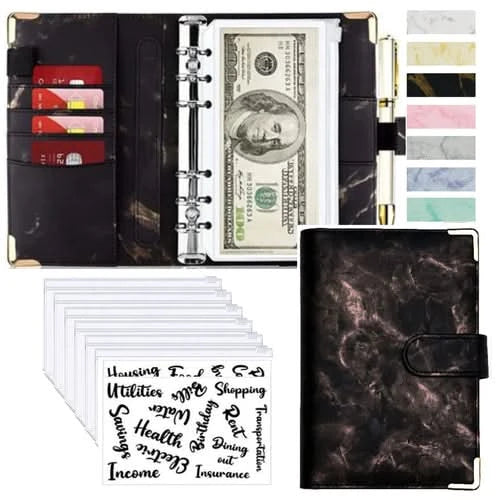 A6 Money Saving Organizer PU Leather Budget Binder Marble Notebook